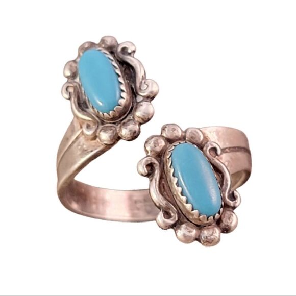 Vintage Bell Trading Blue Turquoise  Sterling Bypass Southwestern Ring - Picture 1 of 6